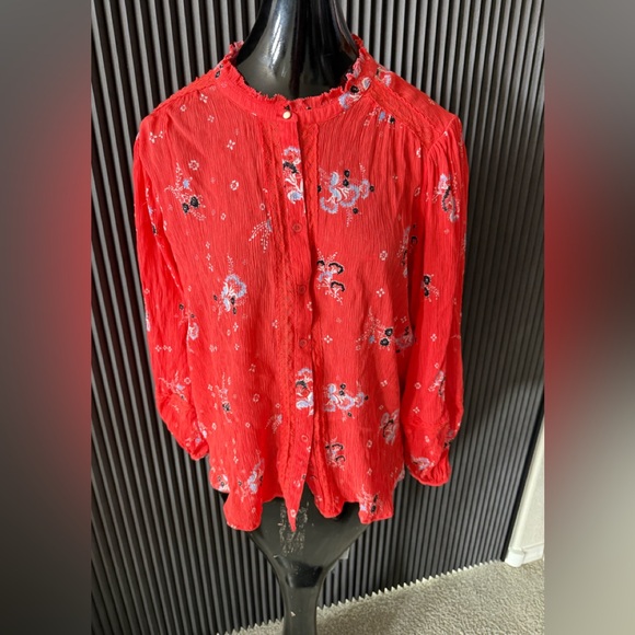 Per Una Tops - Per Una Coral Floral Boho Blouse | Size 16 | Cottagecore Prairie Top